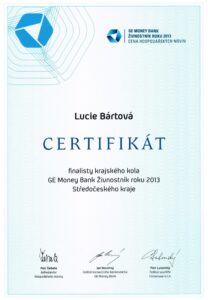 Certifikát finalistky krajského kola Živnostník roku 2013, Lucie Bártová