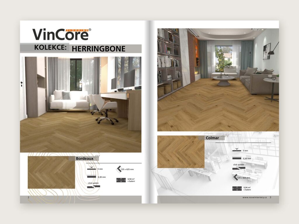 Dvoustrana katalogu Nové interiéry s kolekcí VinCore Herringbone